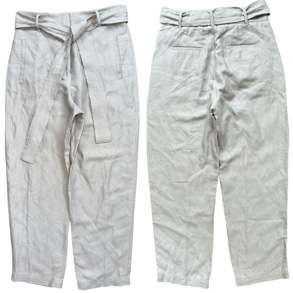 Aritzia Wilfred Proposal Linen Blend Belted Cropped Taper Leg Pants Gull Gray 4